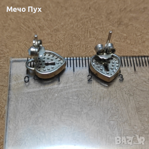 Сребърни обеци Сърца с ключалка (135), снимка 6 - Обеци - 44589729