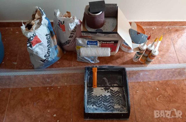 Шийтрок, грунд, замазка, лепилна смес, фибран, силикон, шкурки, мрежа, валяче, вана, найлон