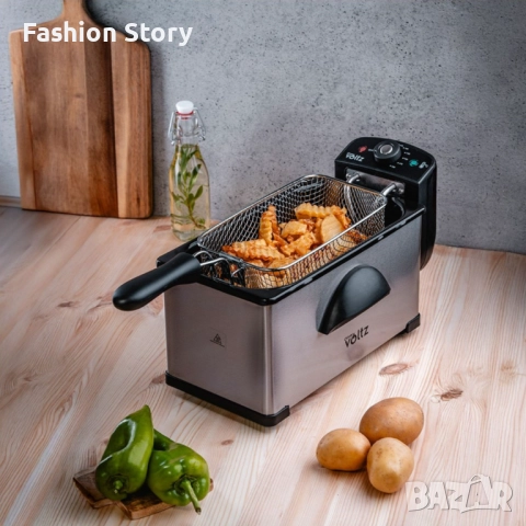 Фритюрник Voltz, 2000W, 2л./ 3л., демонтиращ се съд, капак и филтър,инокс, 2 ГОДИНИ ГАРАНЦИЯ