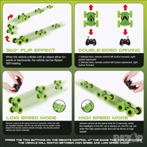 Кола с дистанционно управление 2,4 Ghz, 360° двустранна каскадьорска Rc кола за 3-8 години, снимка 2 - Електрически играчки - 42878787