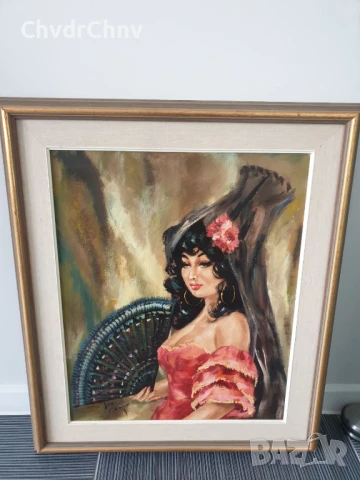 Jose Ramon 78x67см/испанска картина масло върху платно/женски портрет/дървена рамка