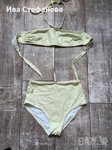 Нов висока талия светло зелен светло резедав бански костюм сет от две части брокат лек блясък , снимка 7 - Бански костюми - 40761480