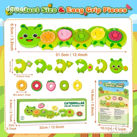 Дървена играчка Монтесори за 1-3 годишни деца, сензорна играчка за сортиране по цветове, снимка 7 - Образователни игри - 53959868