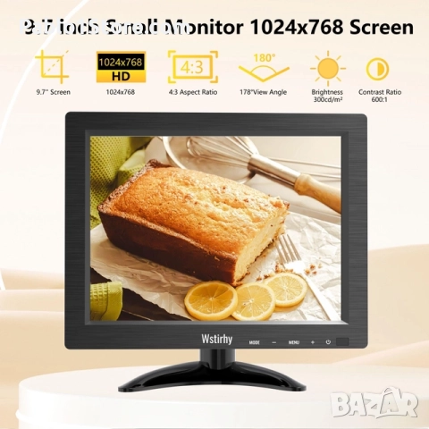Wstirhy 9.7-инчов монитор 1024x768 LED с HDMI и USB – Видеонаблюдение, снимка 2 - Друга електроника - 52669678