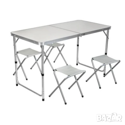 Комплект сгъваема алуминиева маса с 4 стола – идеален за къмпинг, двор и почивка, снимка 5 - Маси - 51150826