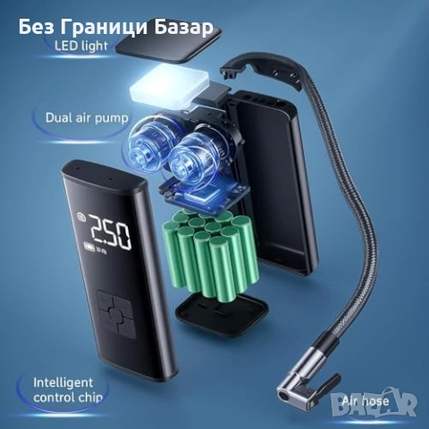 Нов Безжичен компресор Акумулаторна помпа за гуми 150 PSI за кола велосипед, снимка 6 - Друга електроника - 54092602