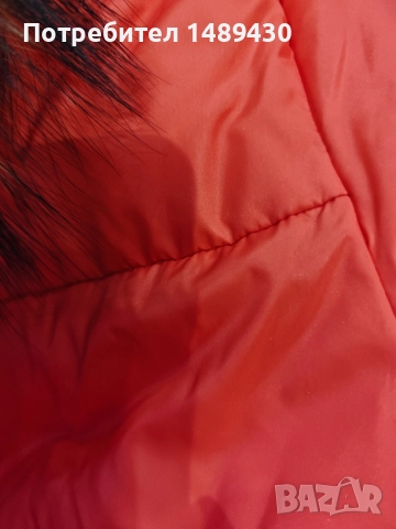  червено дамско пухено яке, снимка 4 - Якета - 52679011