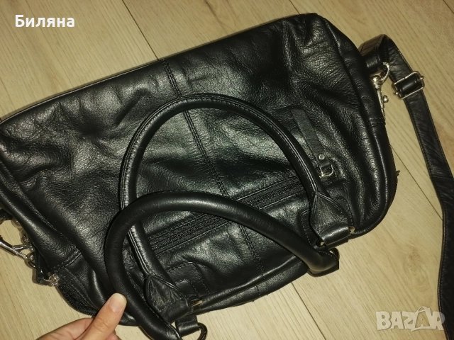 Черна чанта естествена кожа, снимка 3 - Чанти - 51476384