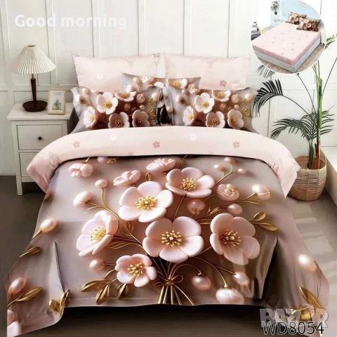 Флорален комплект с ластик, 100% памук 1 бр. х плик за завивка 200 x 230 cm 1 бр. х долен чаршаф , снимка 10 - Спално бельо - 54090324