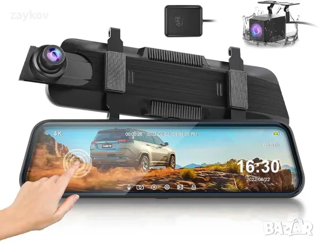 ThiEYE 4K Dash Carview 4 Mirror Dash Cam с камера за заден ход 10-инчов IPS сензорен екран