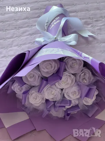 Букети от сатенени рози ., снимка 11 - Изкуствени цветя - 47850156