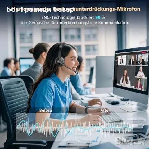 Нови безжични Слушалки с микрофон за офис, компютър и мобилен телефон, снимка 2 - Bluetooth слушалки - 50294911