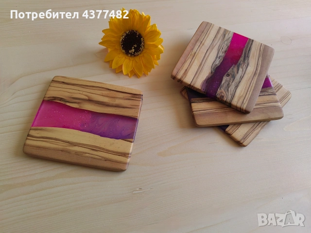 Подложки за чаши от масивно дърво и епоксидна 