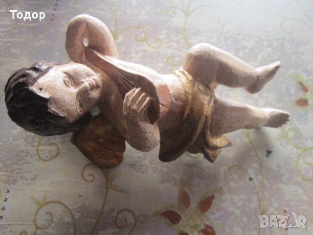 Уникална позлатена дървена кукла ангел ангелче 19 век, снимка 7 - Колекции - 31782119