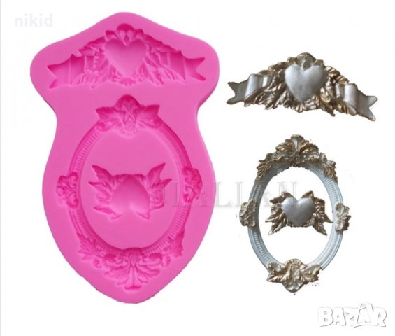 Овална Рамка с декор сърце силиконов молд форма за декор украса торта фондан шоколад и др, снимка 2 - Форми - 23788043