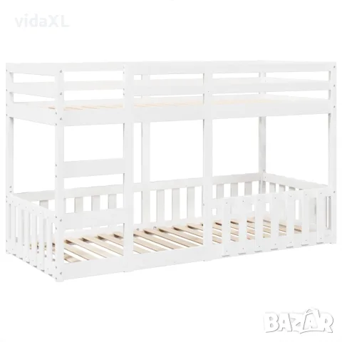 vidaXL Двуетажно легло, бяло, 90x200 см, борово дърво масив