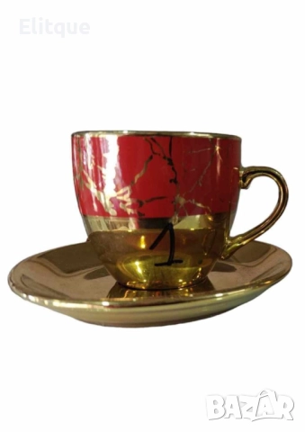 Луксозен комплект за кафе 6 бр. чаши + 6 бр. чинийки, снимка 5 - Чаши - 52894863