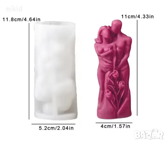 3D Мъж жена двойка и цветя силиконов молд форма за смола свещ гипс шоколад декор , снимка 3 - Форми - 49251250