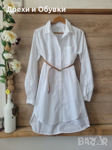 Бяла дълга риза памучна материя Размер М 