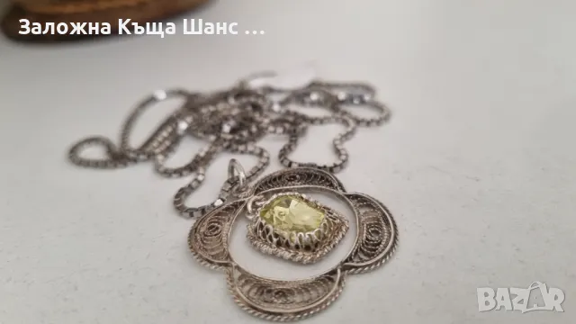 Vintage сребърен синджир и медальон с лимонов кварц, снимка 5 - Колиета, медальони, синджири - 47457929