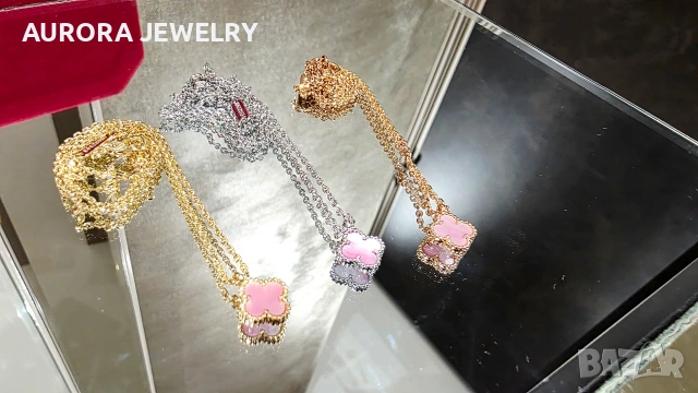 Van Cleef & Arpels VCA Gold Pink Opal Sweet Alhambra Clover Дамско Колие, снимка 5 - Колиета, медальони, синджири - 54166879