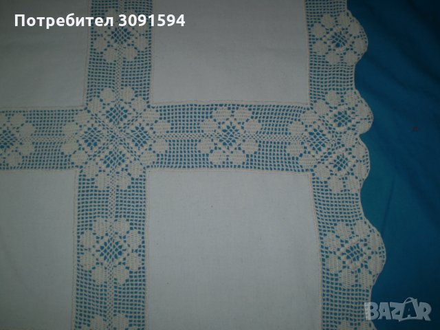Винтидж покривка лен с плетени на една кука мотиви ръчно изработена, снимка 9 - Антикварни и старинни предмети - 34298497