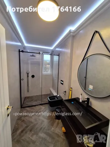 Прозрачна стъклена закалена душ кабина с врата и преграда до окачен таван, снимка 3 - Душ кабини и вани - 47691281