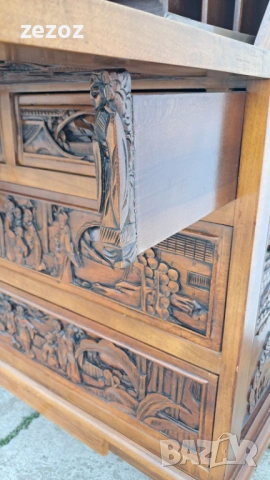 Шкаф бюро масив с дърворезба, снимка 6 - Бюра - 53995535