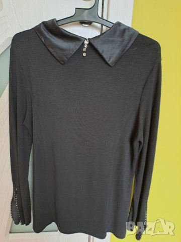 Дамска блуза черно поло с яка Pompoos, снимка 3 - Блузи с дълъг ръкав и пуловери - 40852939