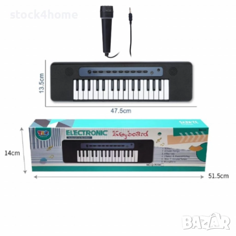 Детска йоника с микрофон, 32 клавиша, USB свързване, Размер: 47.5 см х 13.5 см, Цвят: Черен , снимка 5 - Музикални играчки - 52844678