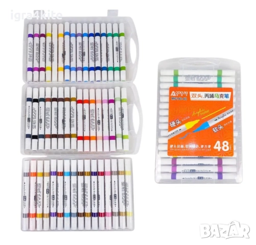 Двустранни и едностранни акрилни маркери в кутия, снимка 9 - Рисуване и оцветяване - 52515588