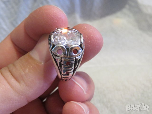 Стар красив мъжки сребърен пръстен с голям красив камък и прекрастна изработка, снимка 2 - Пръстени - 29453214
