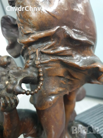 47см-4кг Moreau ЦАМ статуетка/стара френска скулптура/фигура на жена с ангел-херувим, снимка 15 - Статуетки - 54166401