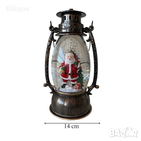 Коледен декоративен фенер – LED светлина, въртяща се фигурка на Дядо Коледа, снеговалеж и музика, снимка 8 - Декорация за дома - 52749994