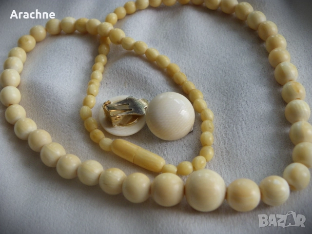 Колие и обици от слонова кост, снимка 3 - Бижутерийни комплекти - 48014330