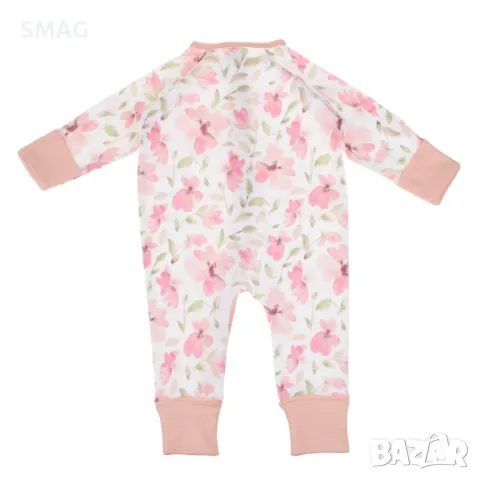 Бебешко памучно боди ромпър бяло на розови цветя S_1245189, снимка 5 - Бебешки гащеризони - 49739900