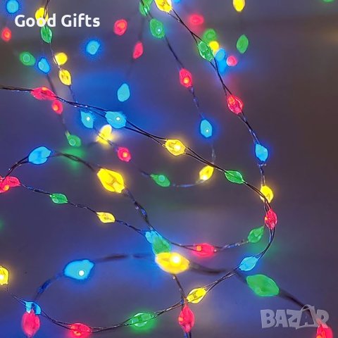 Коледни лампички с батерии, Многоцветни, 132 LED, 2.09м