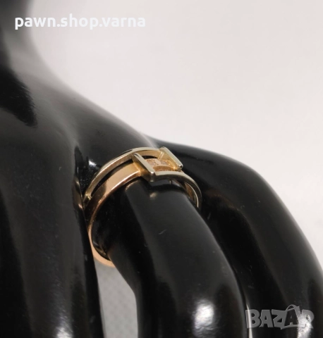 Златен пръстен 585 с фианити – бяло и жълто злато, снимка 6 - Пръстени - 52424669