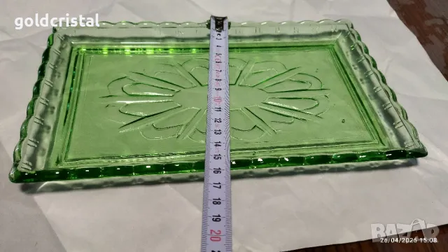 старо стъклено плато цветно зелено стъкло , снимка 4 - Антикварни и старинни предмети - 50093388