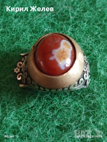 Счупен сребърен пръстен с камък КАРНЕОЛ 51702, снимка 2 - Пръстени - 54037074