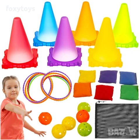 Детски комплект - Игра за хвърляне - конуси, топки, обръчи, торбички. Kruzzel 26514 