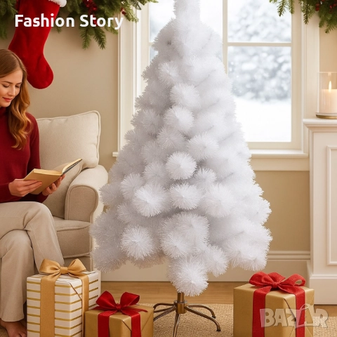 Изкуствена коледна елха в бяло – пухкав снежен ефект, снимка 4 - Изкуствени цветя - 51851450
