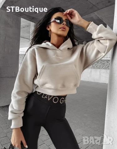 🩶 Дамски оверсайз бежов суичър с принт  – STBoutique 🩶, снимка 3 - Суичъри - 52281302