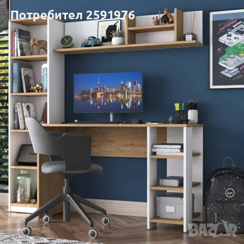 Бюро Puzzle-home 3428, Бял-натурален, ПДЧ, Бърза доставка, снимка 1