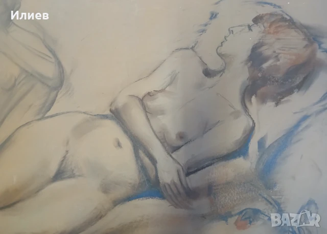 Стара картина Голо тяло Йордан Денев , снимка 3 - Картини - 50973402