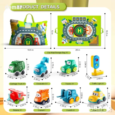 7 превозни средства с карта и светофар, за деца 1-2 години, снимка 6 - Коли, камиони, мотори, писти - 49934171