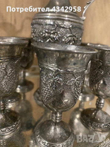 Винтидж комплект за вино/ликьор с поднос – посребрен (мелхиор).1970-1990г., снимка 3 - Антикварни и старинни предмети - 54009506