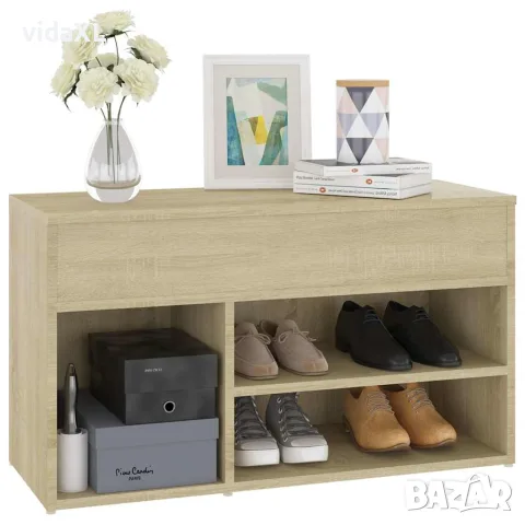 vidaXL Пейка за обувки, дъб сонома, 80x30x45 см, инженерно дърво, снимка 7 - Маси - 56147829