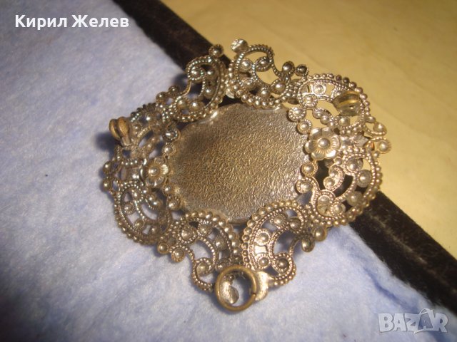 СТАРА БРОНЗОВА ПОСРЕБРЕНА АР НУВО ФЛОРАЛНА ФИЛИГРАННА РЕТРО БРОШКА с РЪЧНО РИСУВАН ПОРЦЕЛАН 29171, снимка 4 - Антикварни и старинни предмети - 37320314