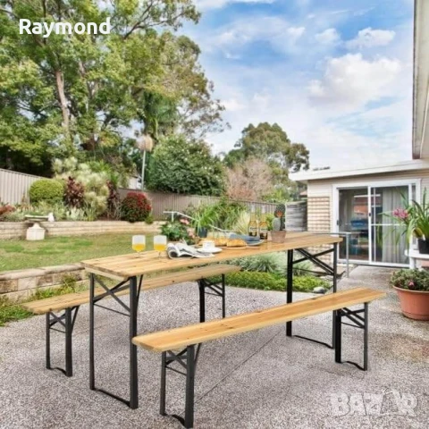 Градински комплект Дървена маса с две пейки 170 см, снимка 6 - Маси - 51053105